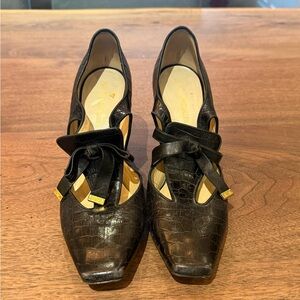 Emporio Armani Black Croc-Embossed Heels